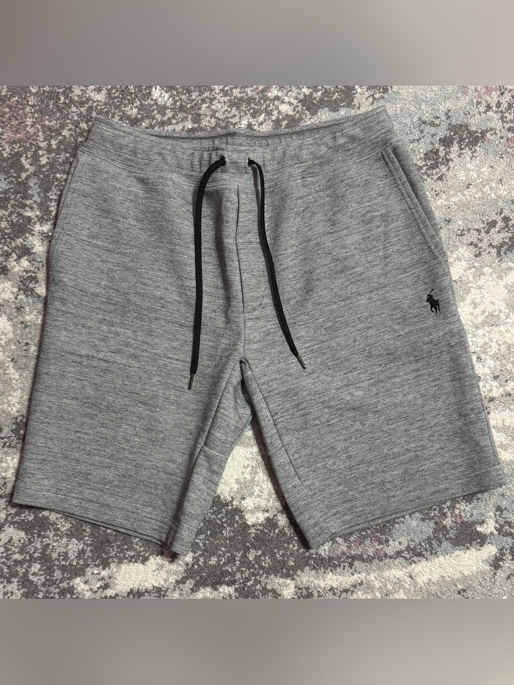 Ralph Lauren Men's Grey Athletic Knit Shorts with Black Drawstring